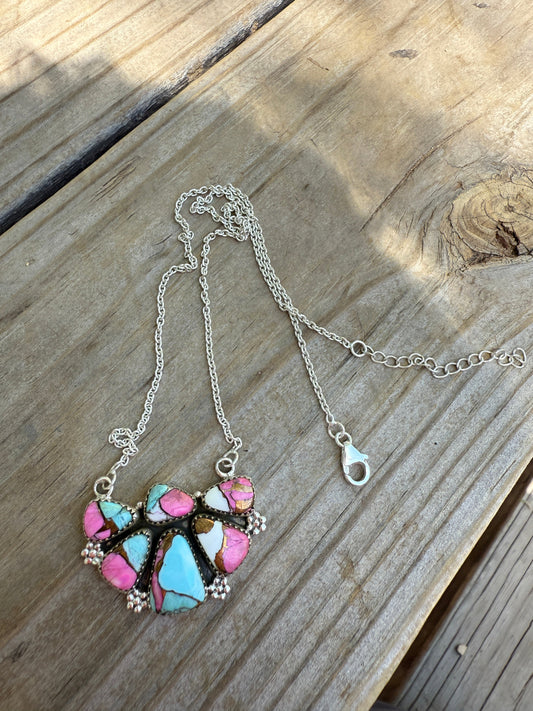 Handmade Cotton Candy Sterling Silver Crescent Necklace