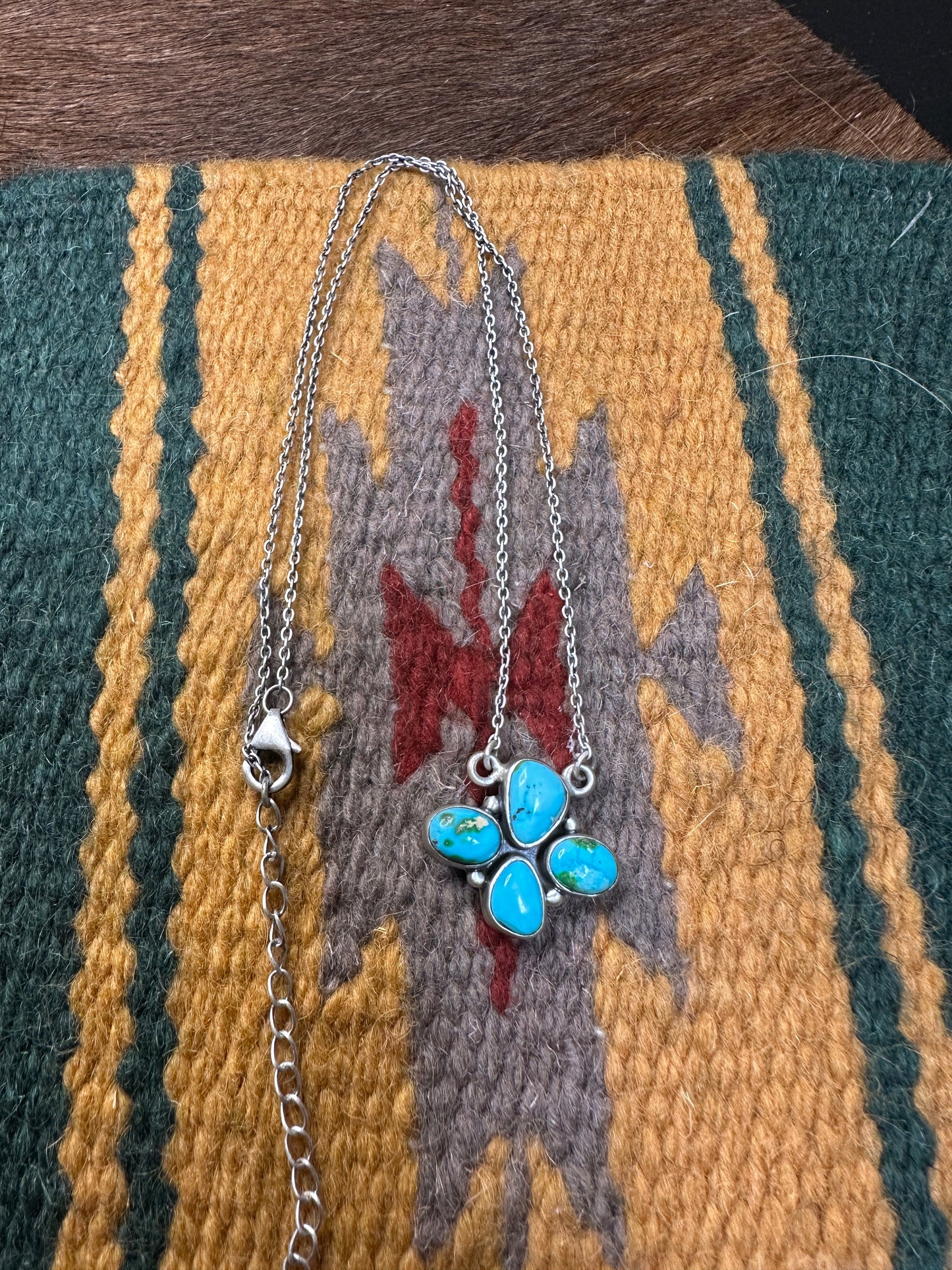 Beautiful Handmade Sterling Silver & Sonoran Mountain Turquoise 4 Stone Necklace