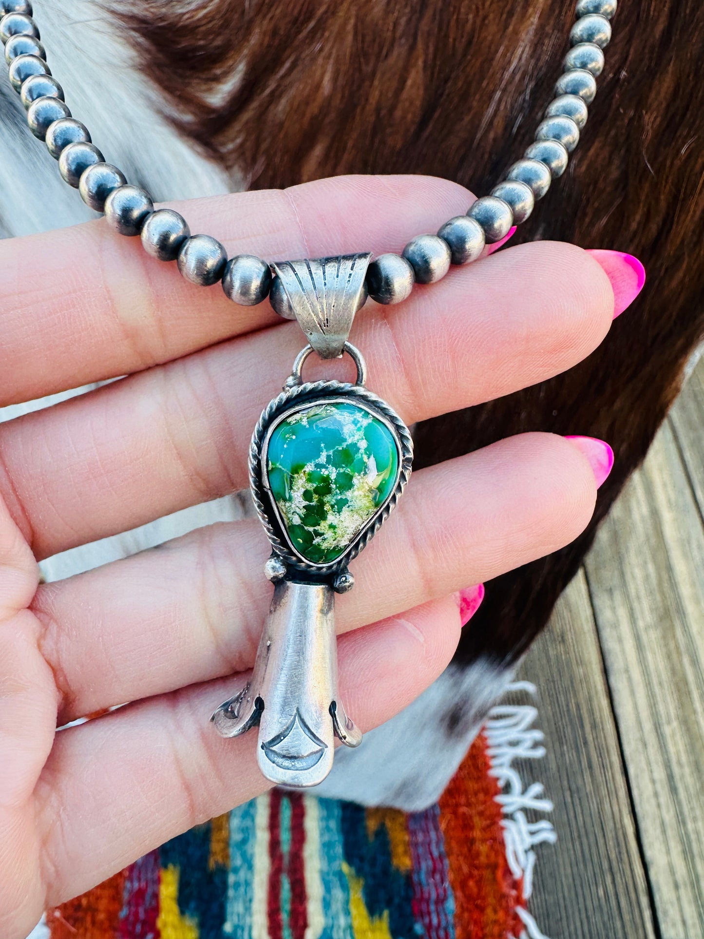Handcrafted Turquoise & Sterling Silver Beaded Blossom Necklace