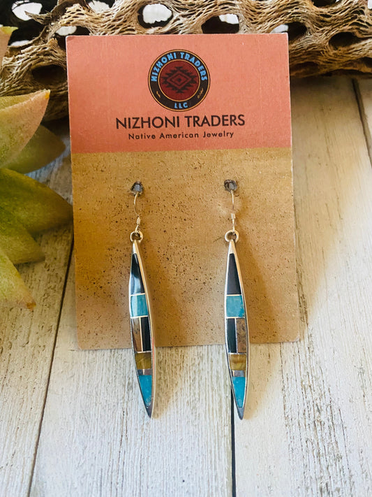 Handcrafted Multi Stone & Sterling Silver Inlay Dangle Earrings