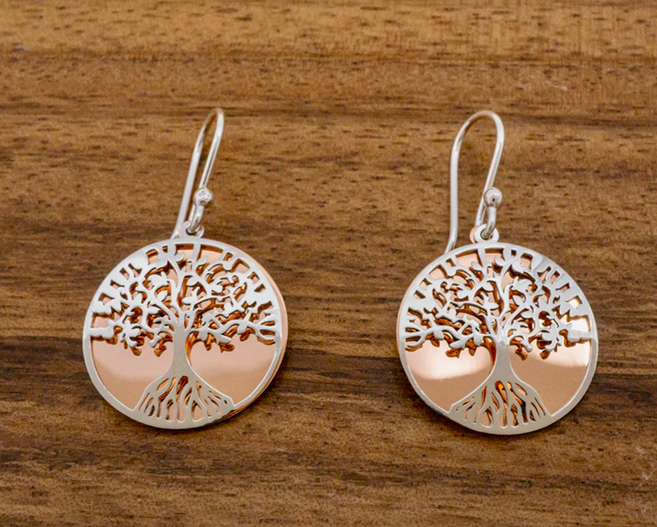Sterling Silver & Copper Tree of Life Earrings