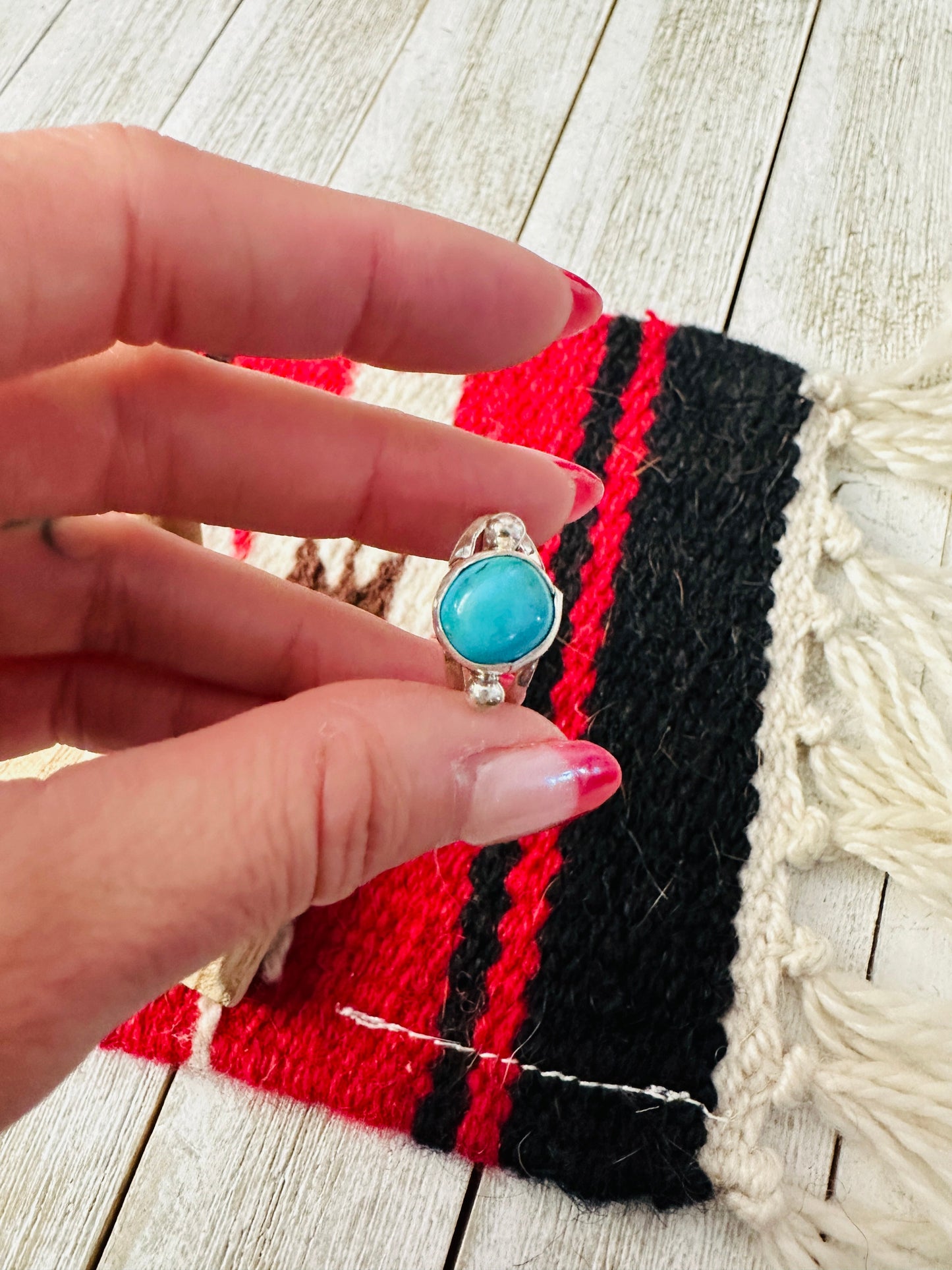 Handcrafted Sterling Silver & Turquoise Ring Size 9