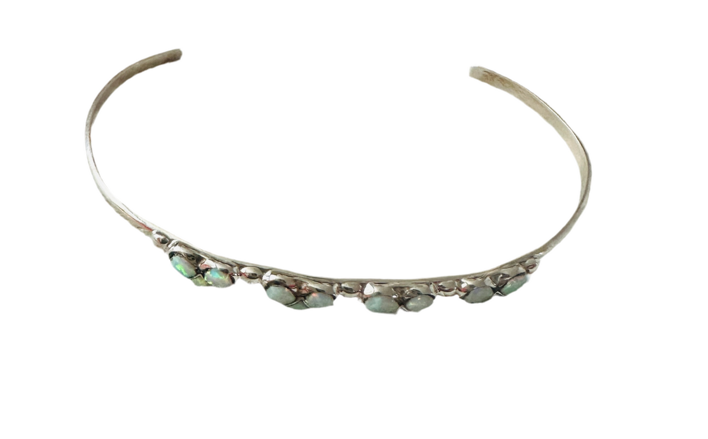 Handcrafted Sterling Silver & White Opal Heart Inlay Cuff Bracelet