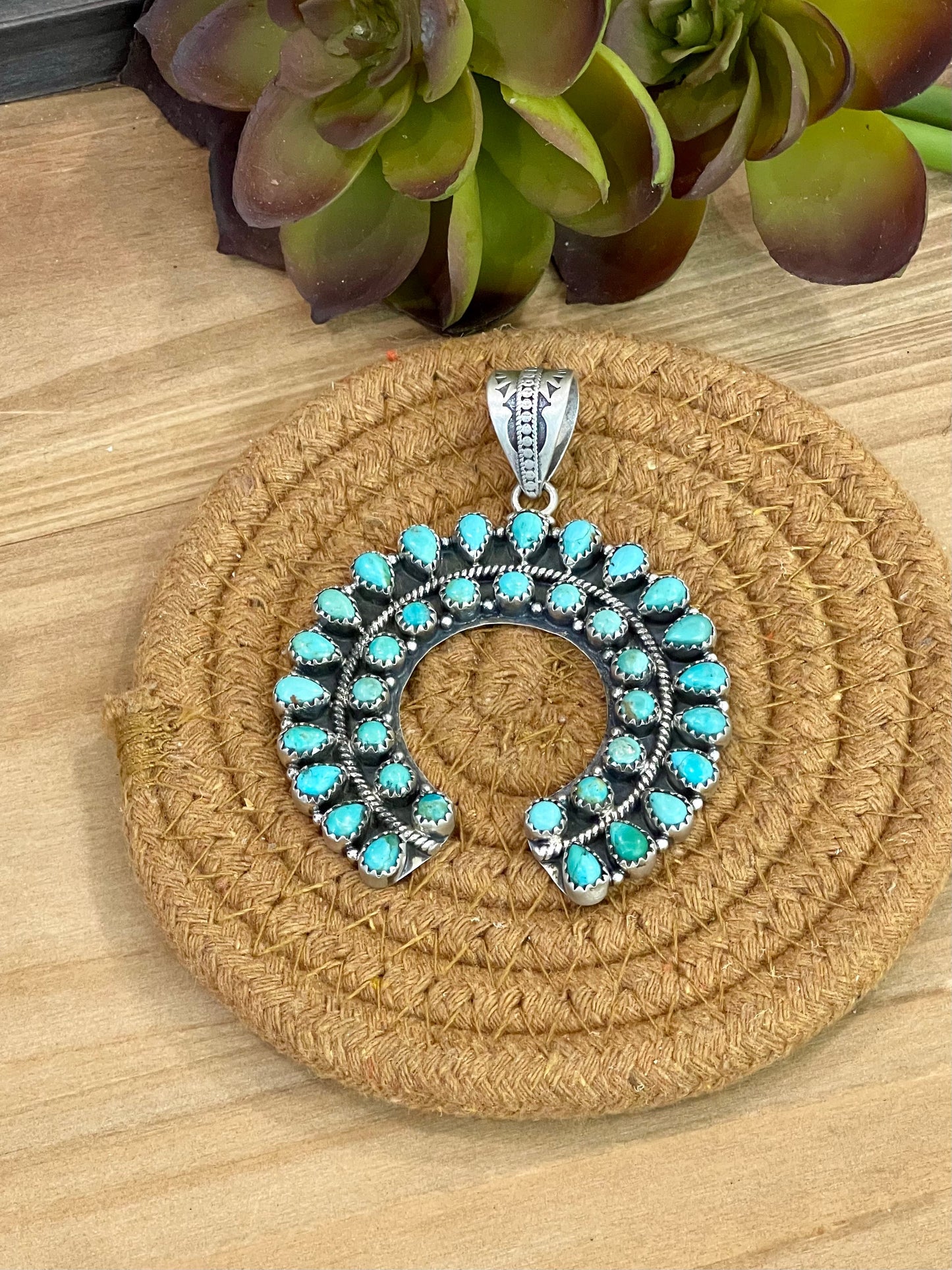 Handmade Sterling Silver & Turquoise  Cluster Naja Pendant