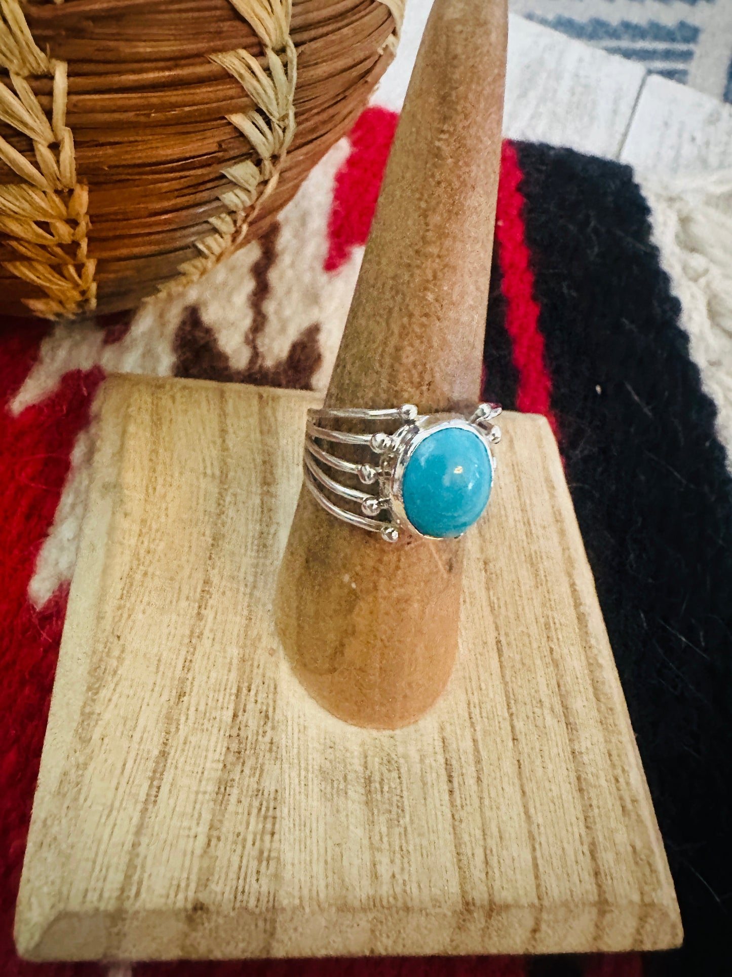 Handcrafted Sterling Silver & Turquoise Ring Size 7