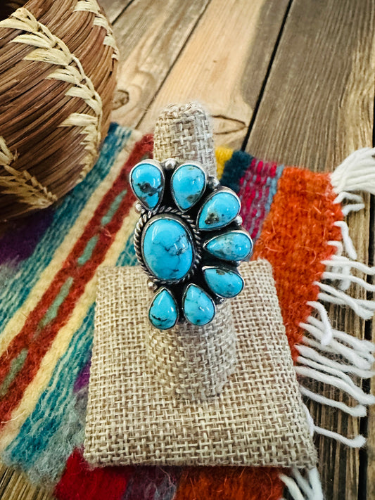 Handcrafted Turquoise & Sterling Silver Adjustable Cluster Ring by Elouise Richards