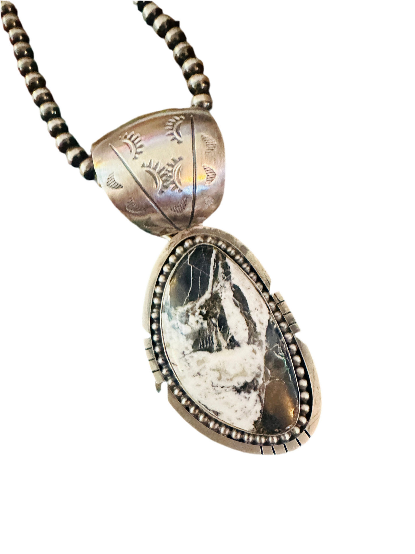 Handcrafted White Buffalo and Sterling Silver Pendant