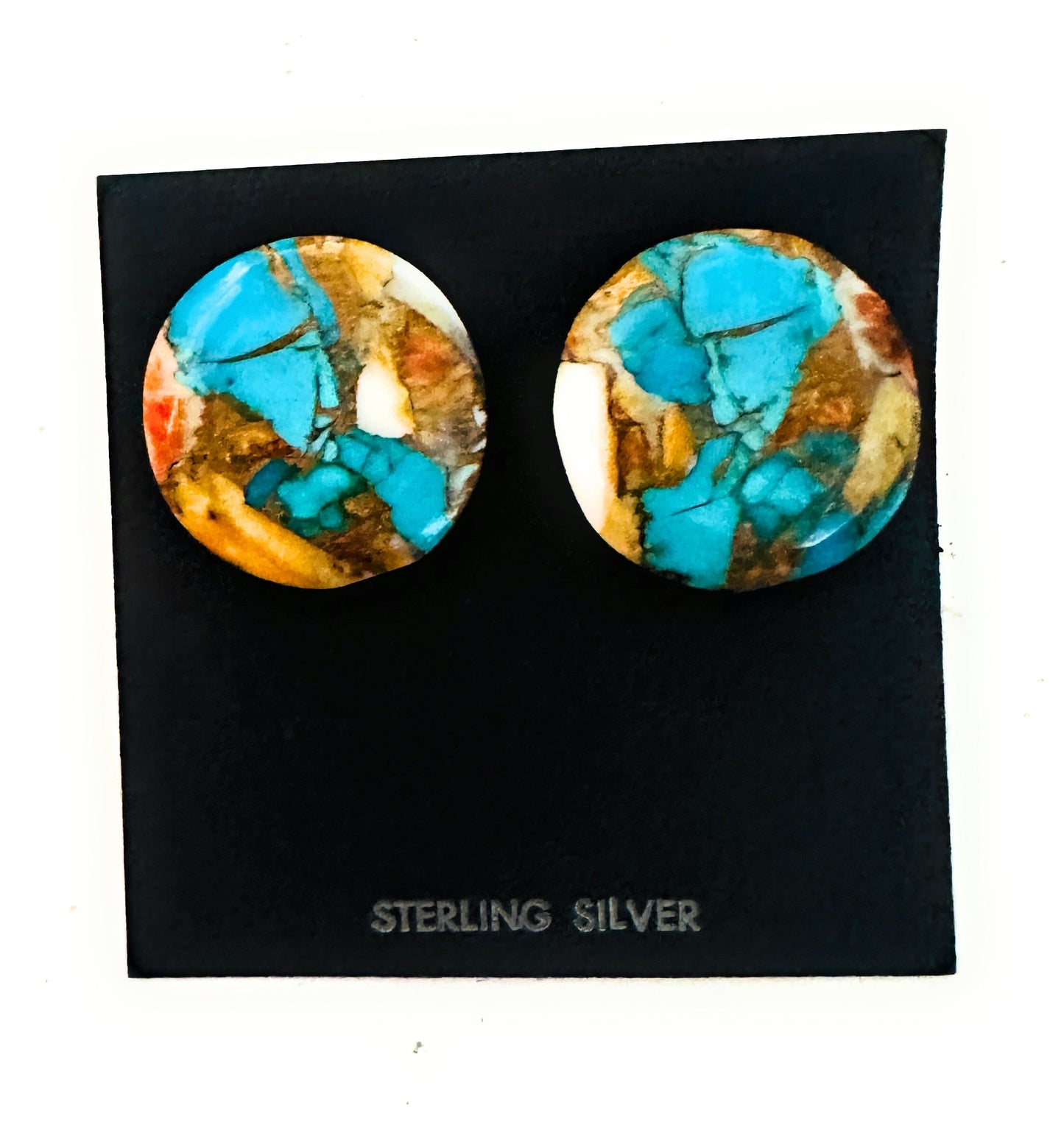 Navajo Sterling Silver & Multi Stone Spice Slab Post Earrings