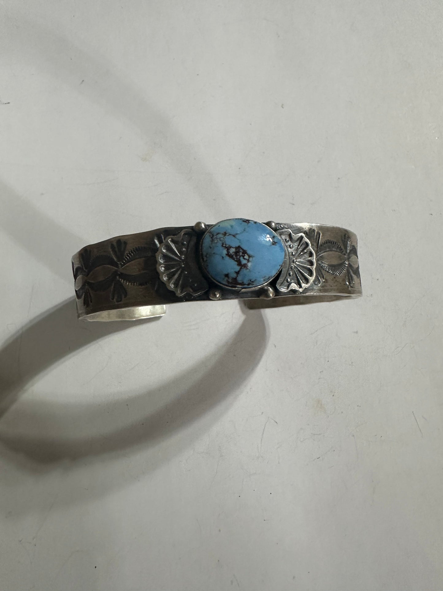 Navajo Golden Hill Turquoise & Sterling Silver Cuff Bracelet Signed S.Tso