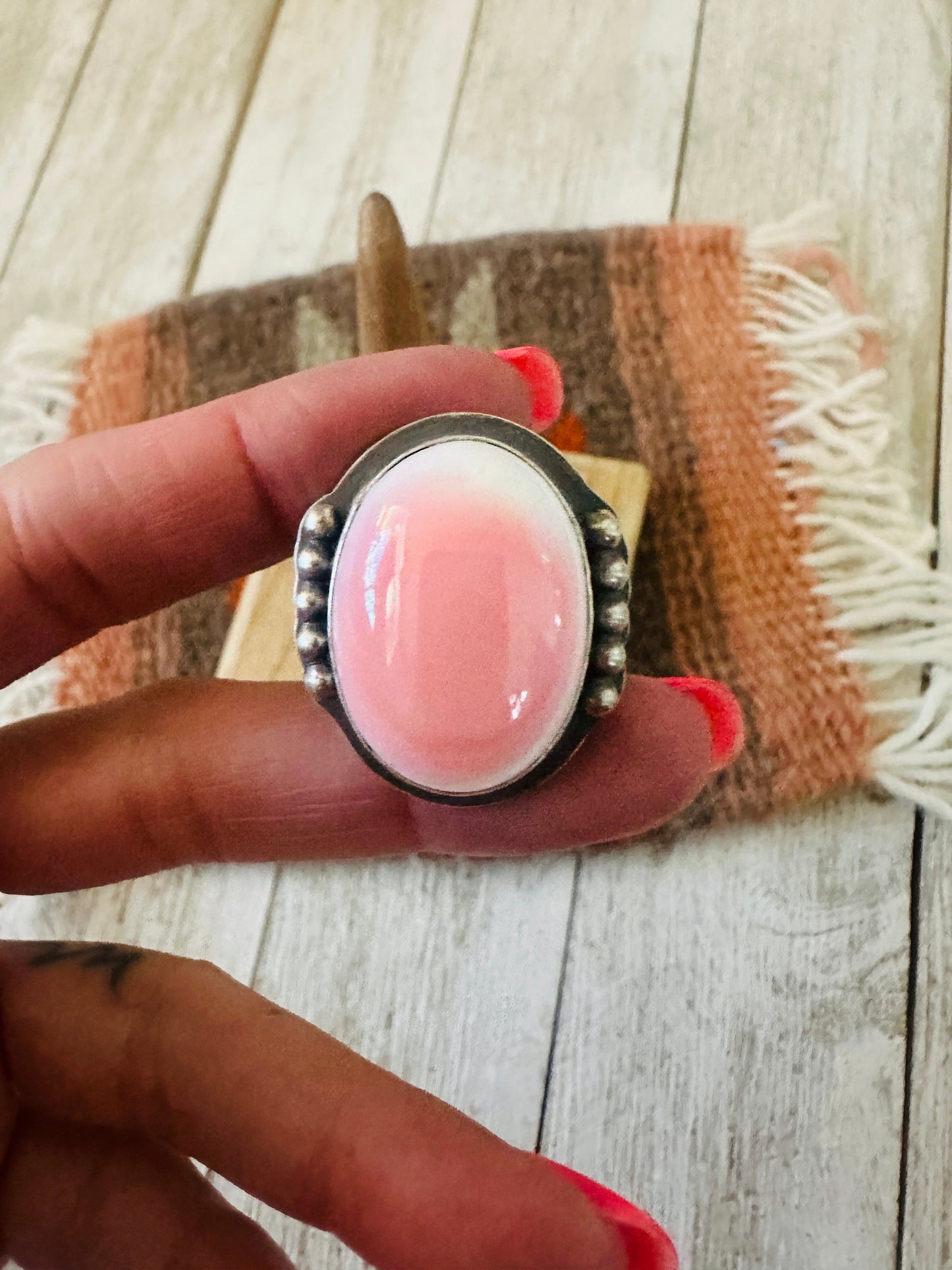 Handcrafted Sterling Silver & Queen Pink Conch Cluster Ring