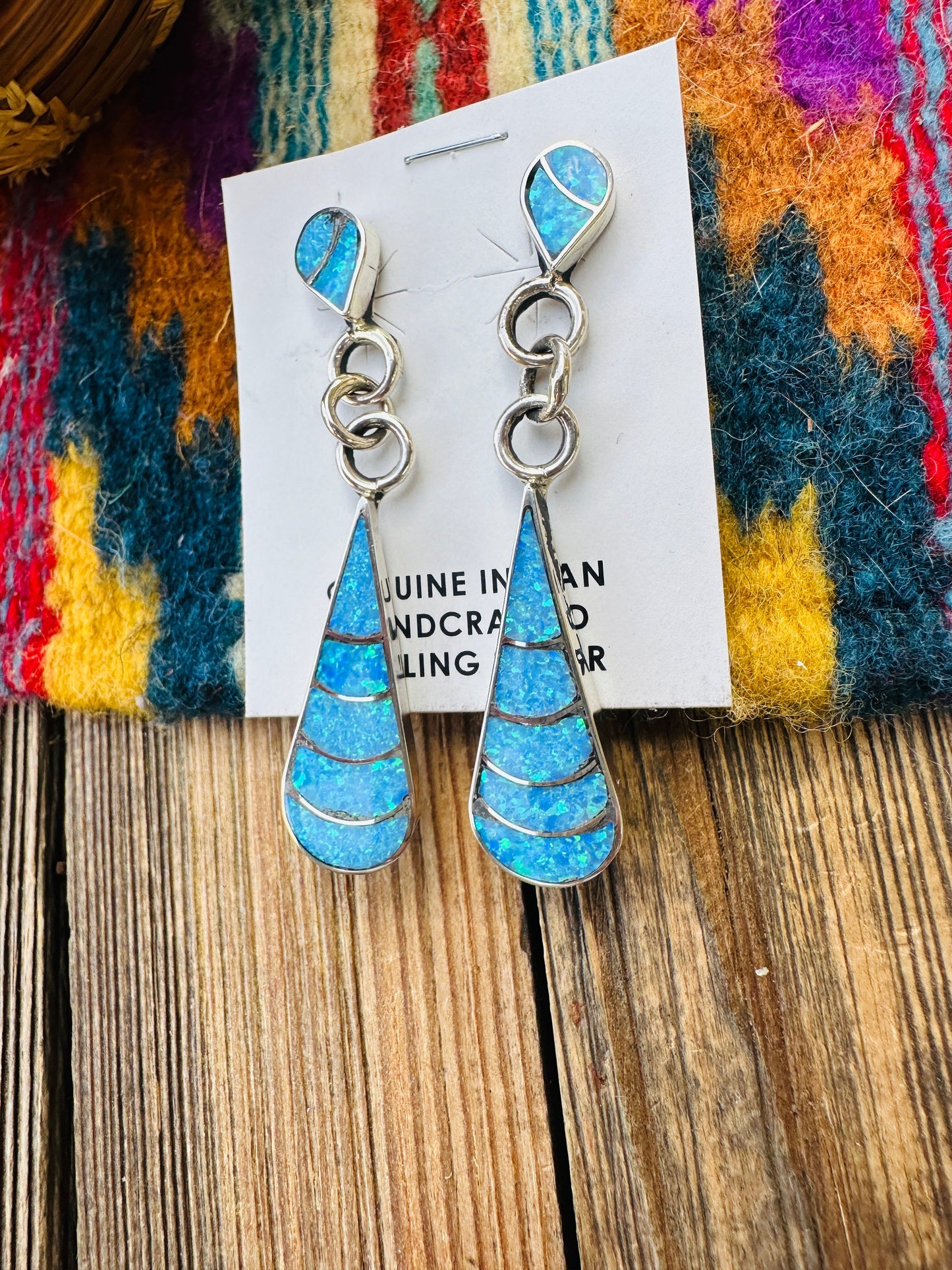 Handcrafted Opal & Sterling Silver Inlay Teardrop Dangle Earrings