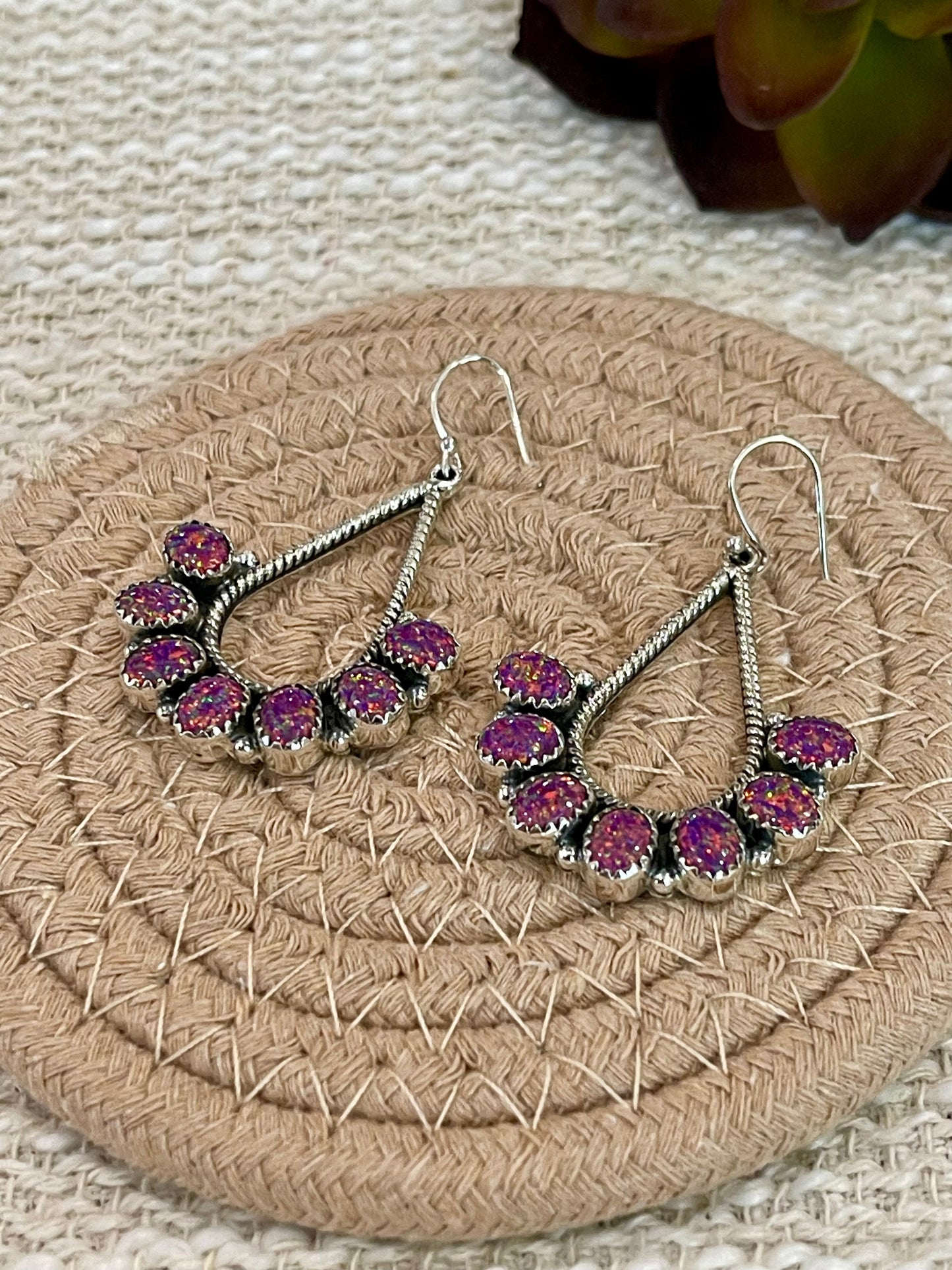 Handmade Pink Fire Opal & Sterling Silver Dangle Earrings