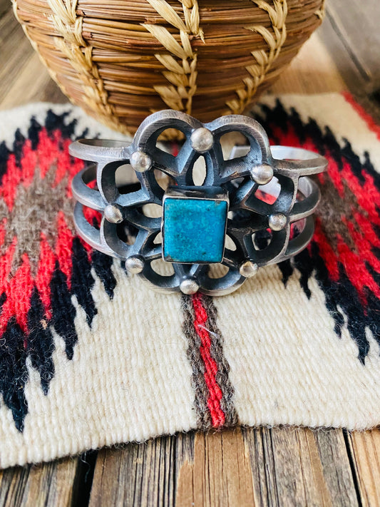 Handcrafted Kingman Turquoise & Sterling Silver Cuff Bracelet by Chimney Butte