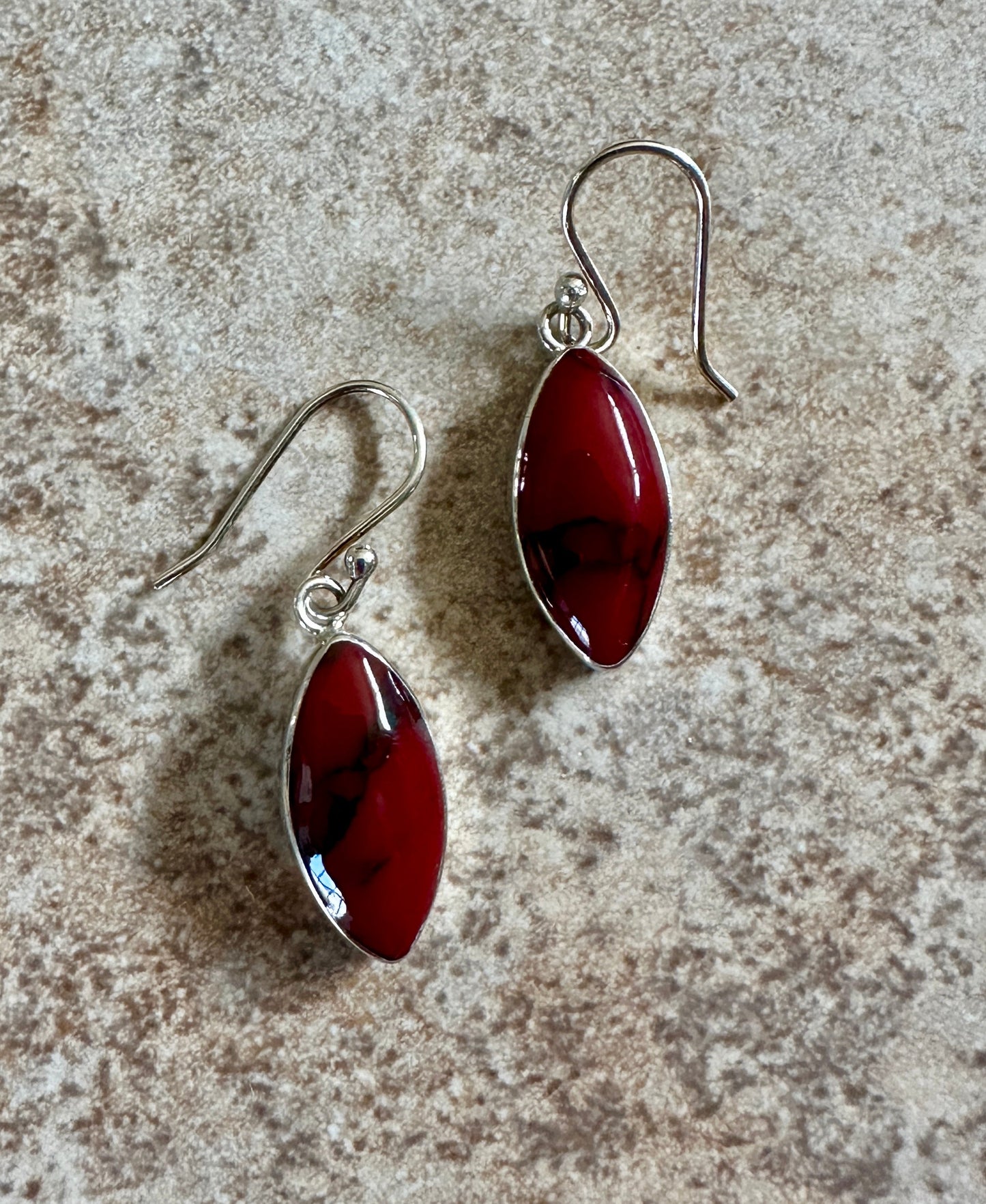 Petite Red Jasper Marquise Sterling Silver Earrings