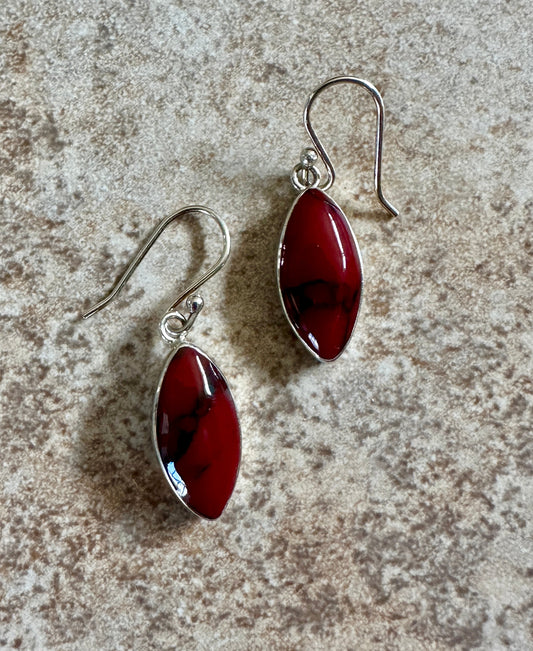 Petite Red Jasper Marquise Sterling Silver Earrings