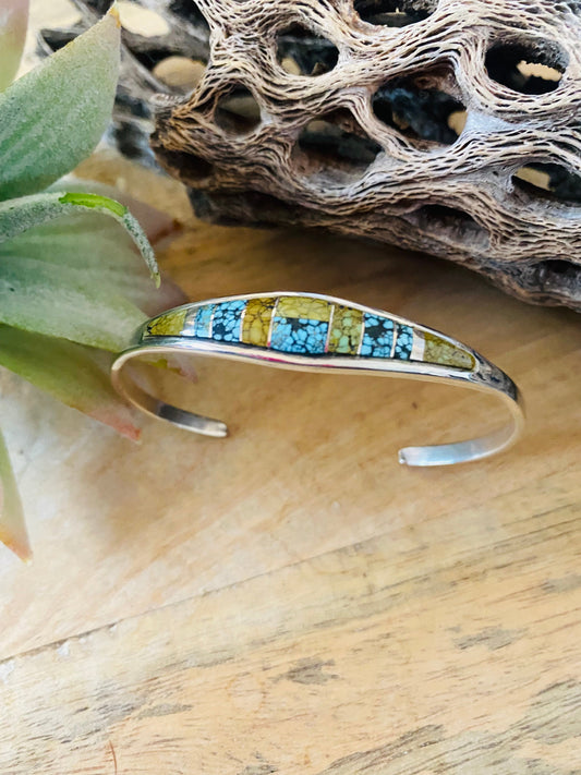 Handcrafted Sterling Silver & Natural Blue Moon Turquoise Inlay Cuff Bracelet