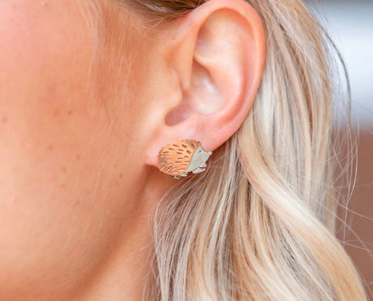 Copper & Sterling Silver Hedgehog Earrings on Post