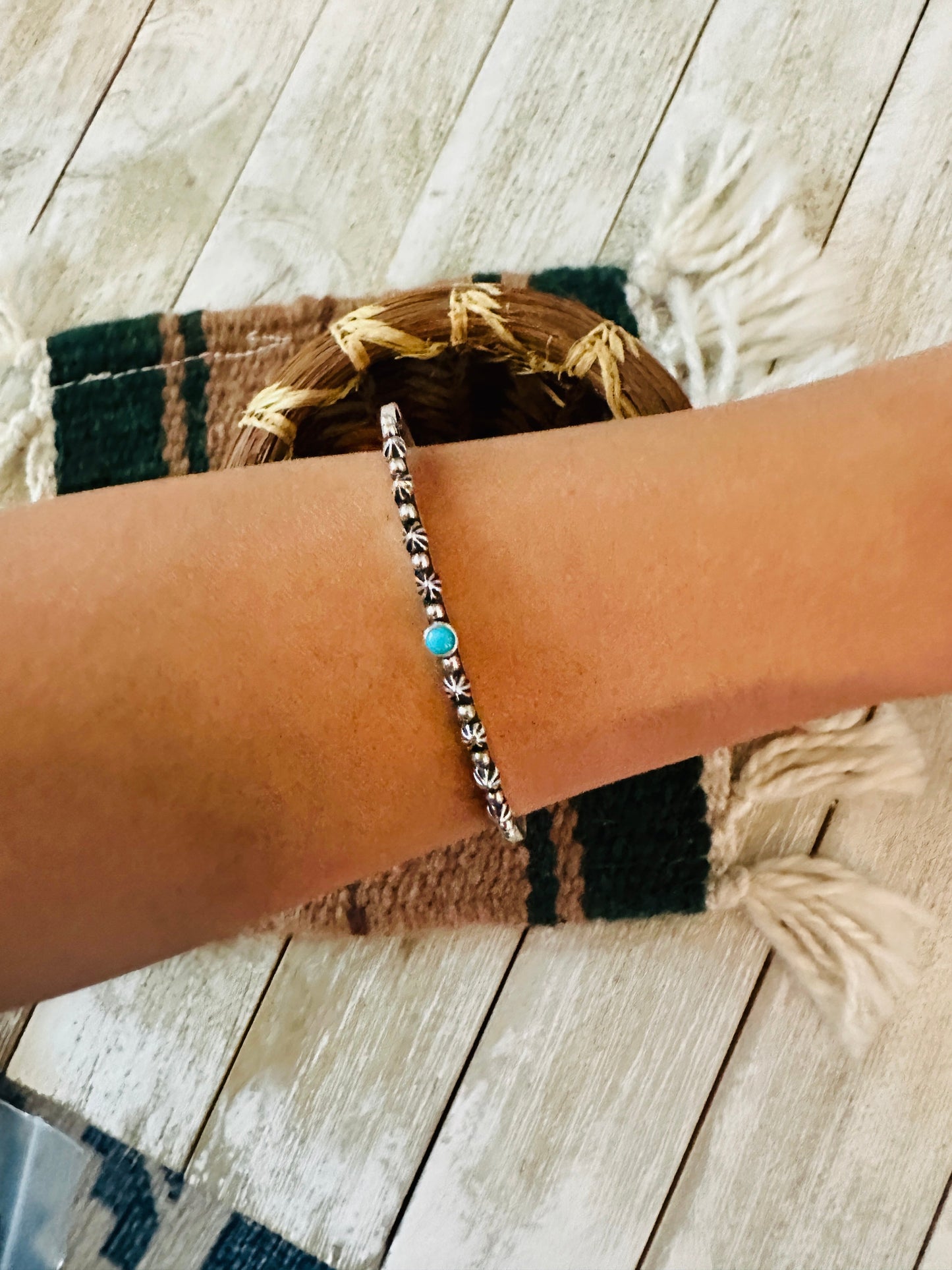 Handcrafted Sterling Silver & Kingman Turquoise Cuff Bracelet by Raymond Coriz /