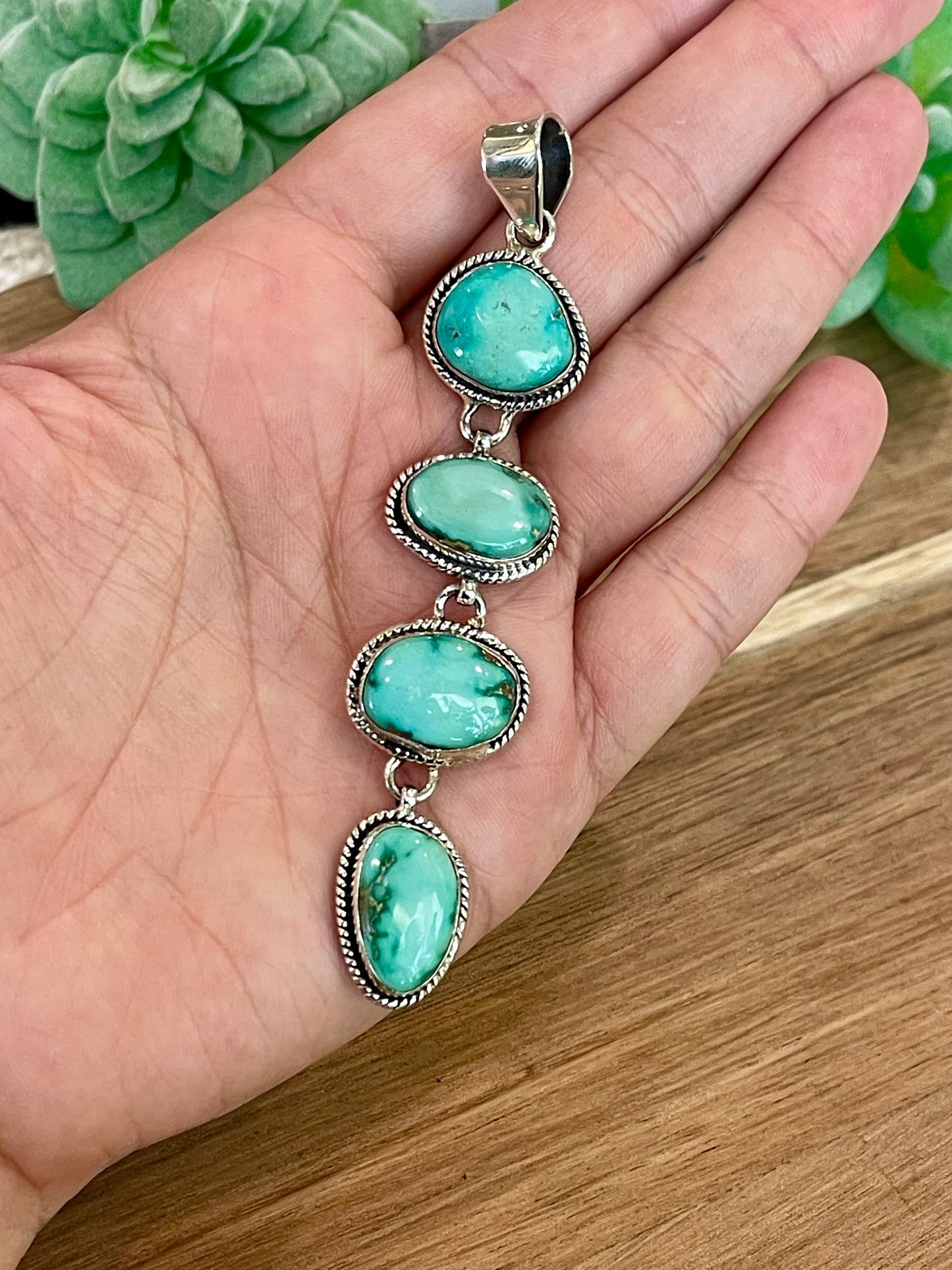 Handmade Sterling Silver & Sonoran Mountain Turquoise Cluster Pendant