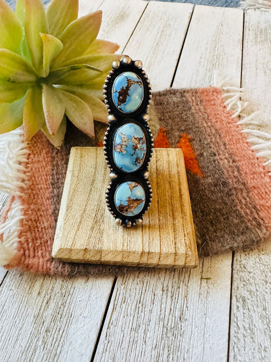 Handcrafted Golden Hills Turquoise & Sterling Silver Ring Size 8.25 by Kathleen Livingston