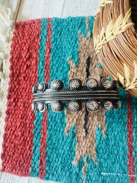 Handcrafted Hand Stamped Sterling Silver Studded Cuff Bracelet