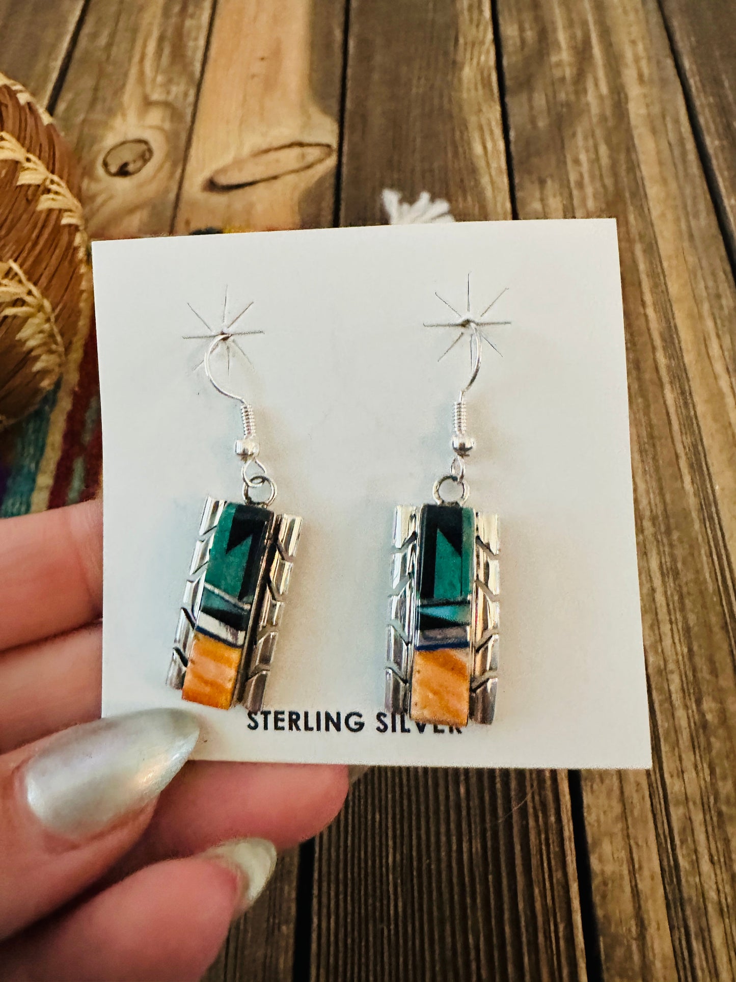 Handcrafted Multi Stone & Sterling Silver Inlay Dangle Earrings
