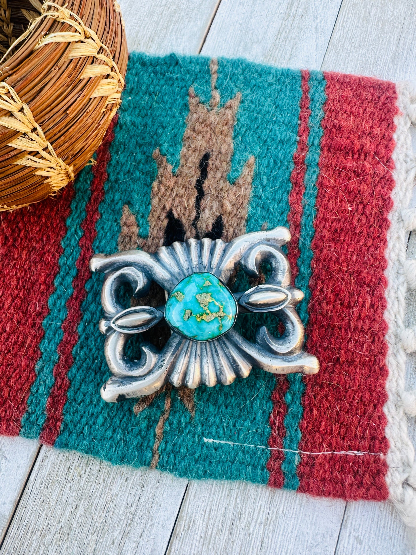 Handcrafted Turquoise & Sterling Silver Belt Buckle by Chimney Butte