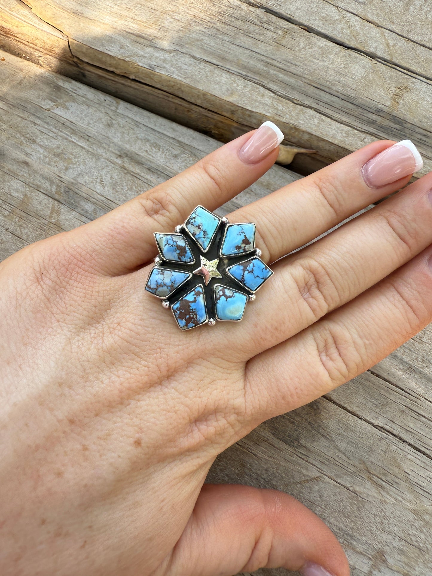Handmade Golden Hills Turquoise & Sterling Silver Adjustable Star Ring