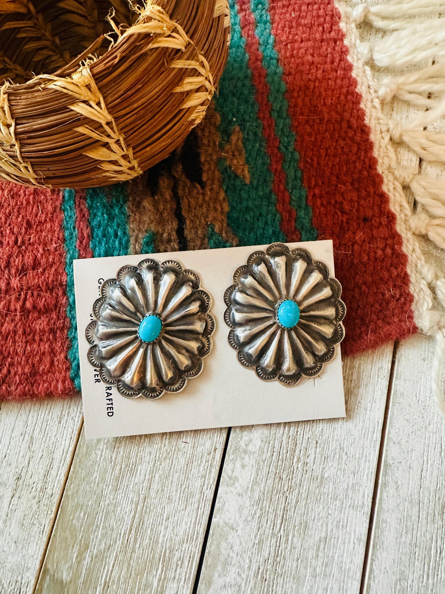 Handcrafted Sterling Silver & Turquoise Concho Post Earrings