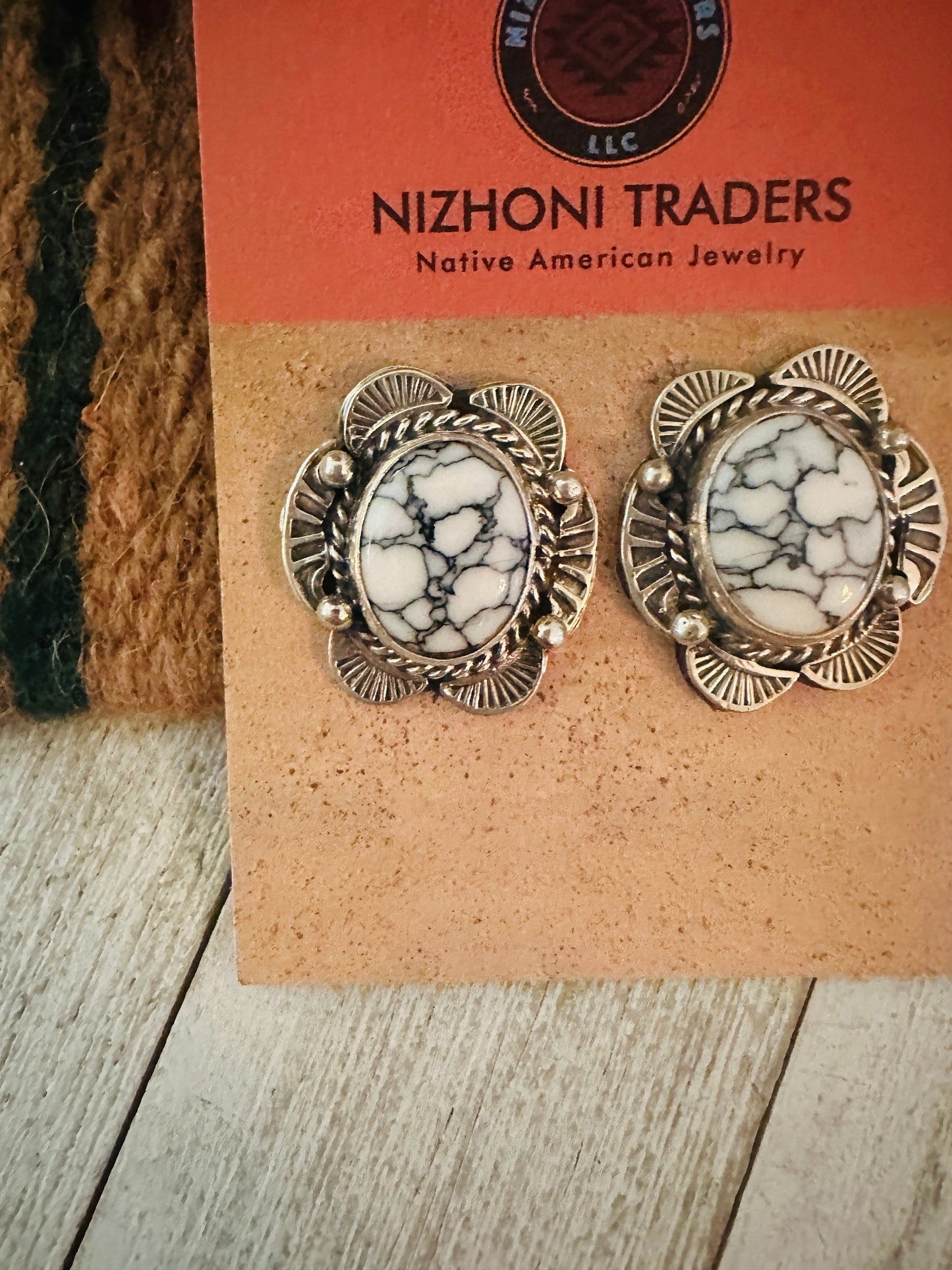 Handcrafted Howlite and Sterling Silver Post Earrings