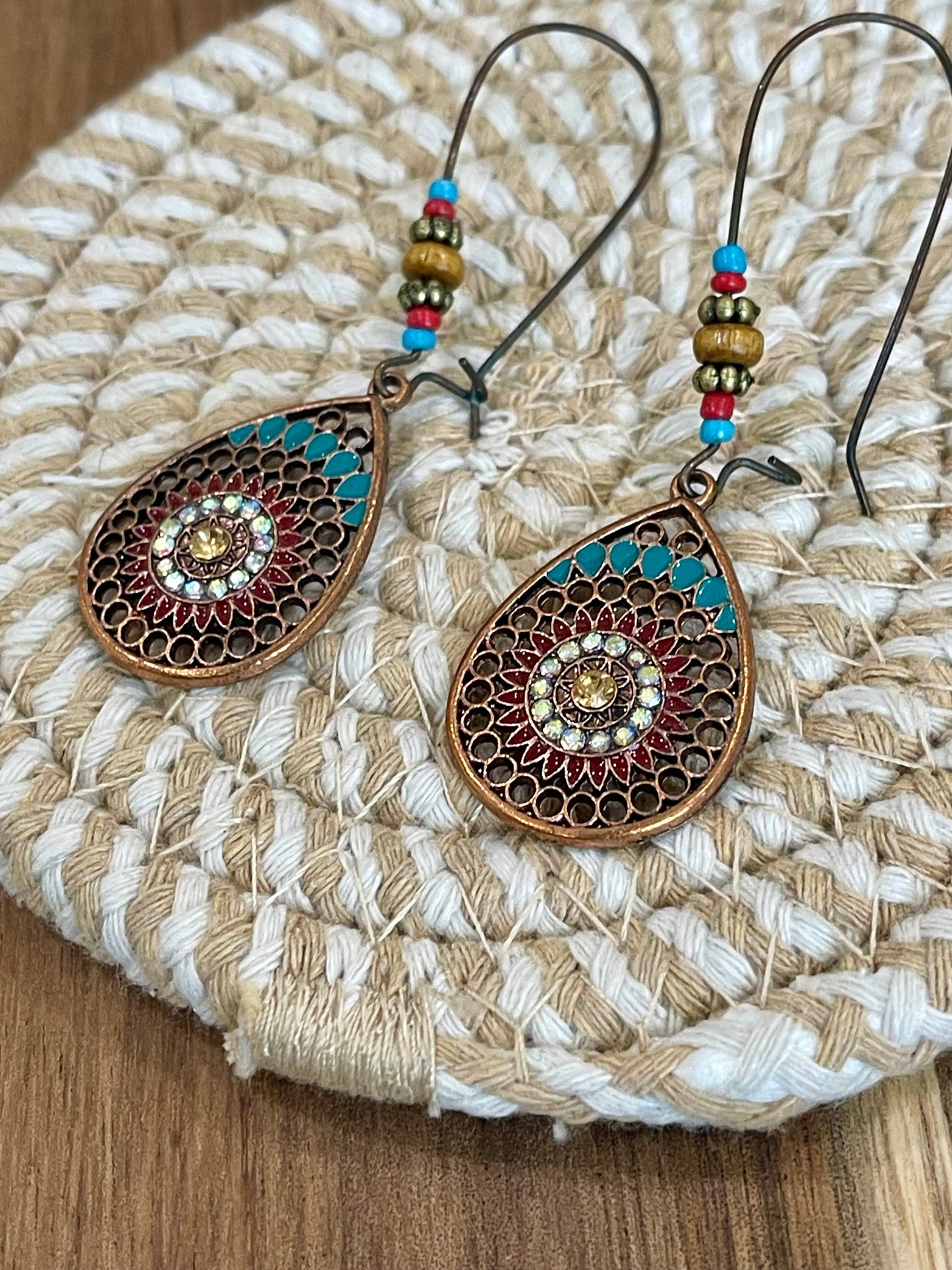 Vintage Handmade Copper Multi Stone Earrings
