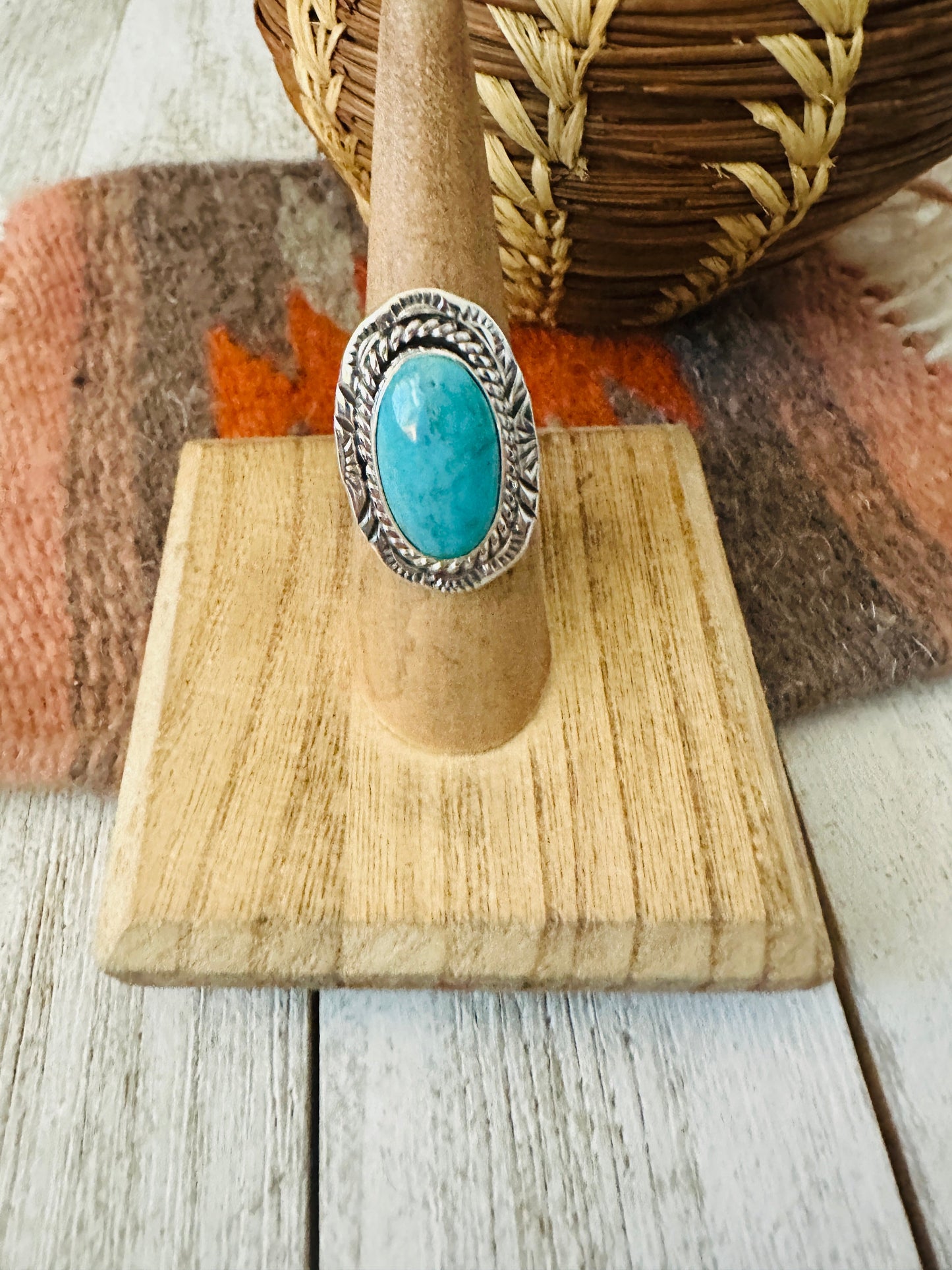 Navajo Kingman Turquoise & Sterling Silver Ring Size 6