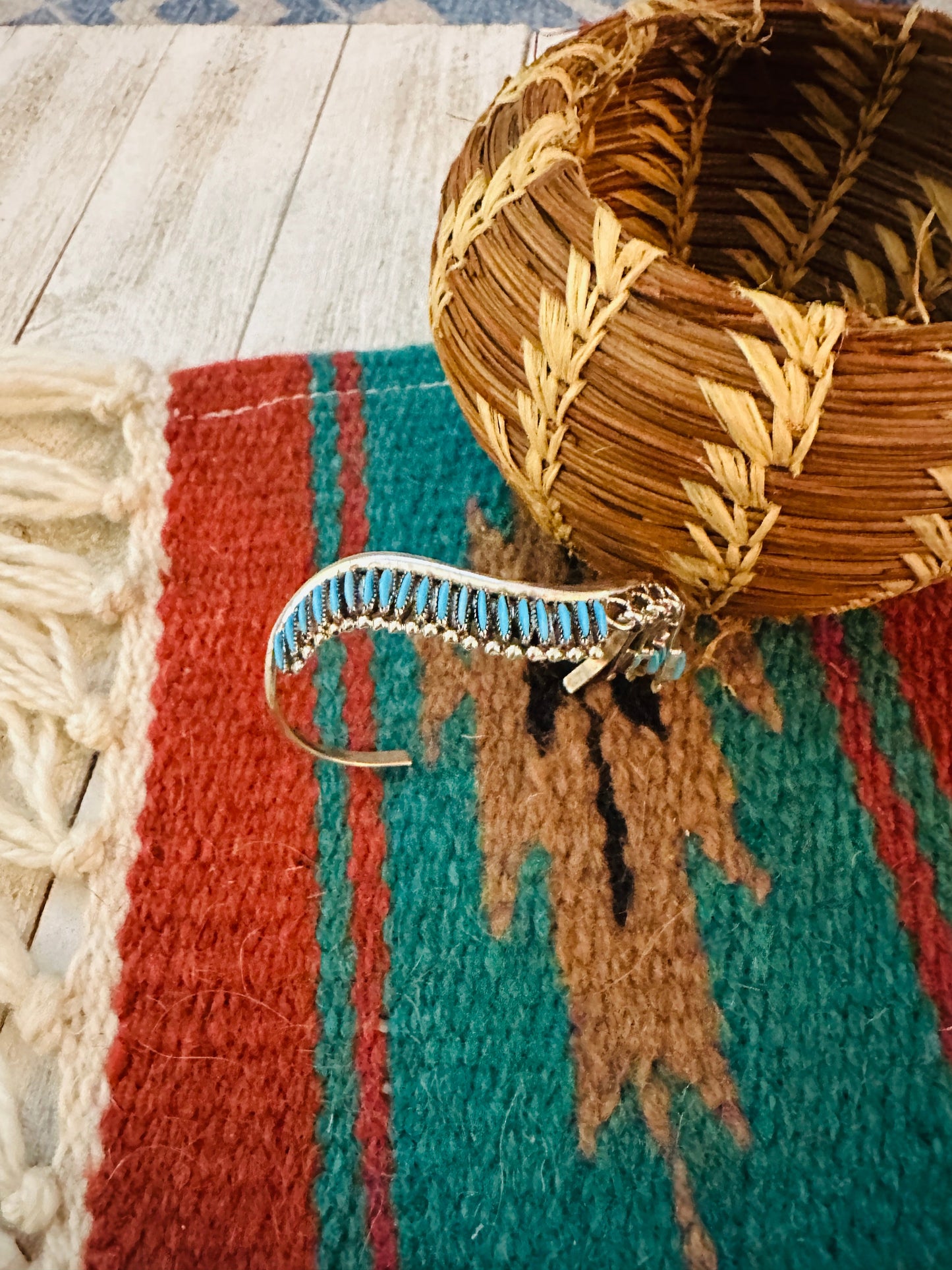 Handcrafted Sterling Silver & Turquoise Needlepoint Cuff Bracelet