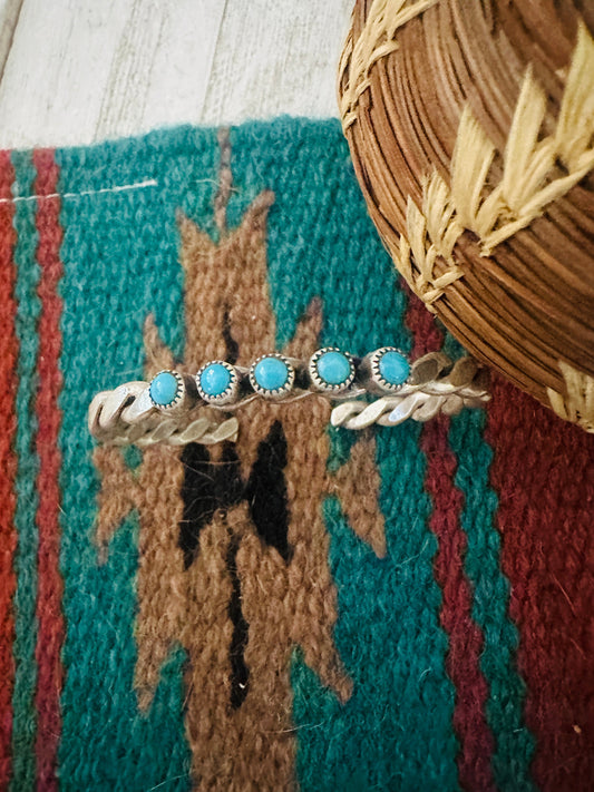 Handcrafted Twisted Sterling Silver & 5 Stone Turquoise Cuff Bracelet