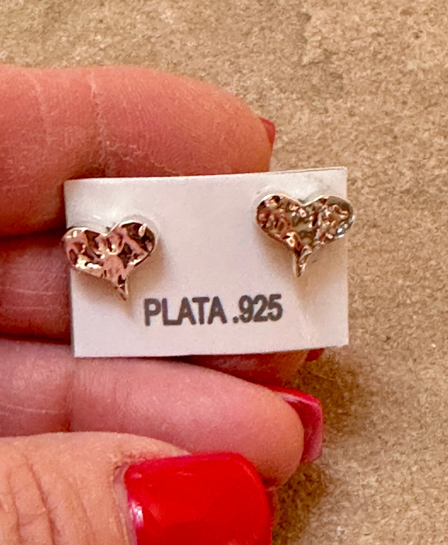 Hammered Heart Sterling Silver Stud Earrings