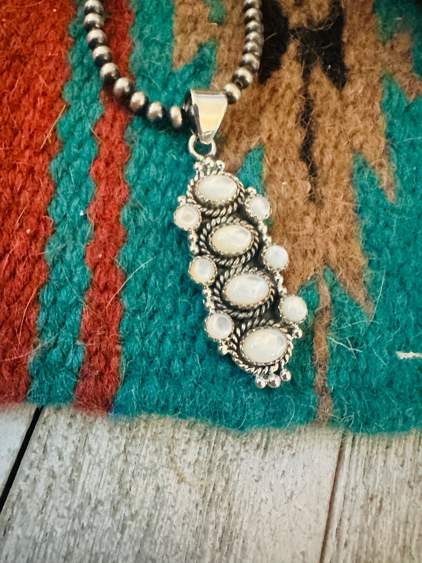 ** Christmas Collection ** Handmade Sterling Silver & Mother of Pearl Pendant Signed Nizhoni