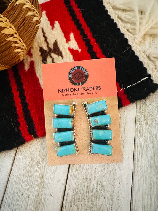 Handcrafted Sterling Silver & Kingman Turquoise Dangle Earrings by Elouise Kee