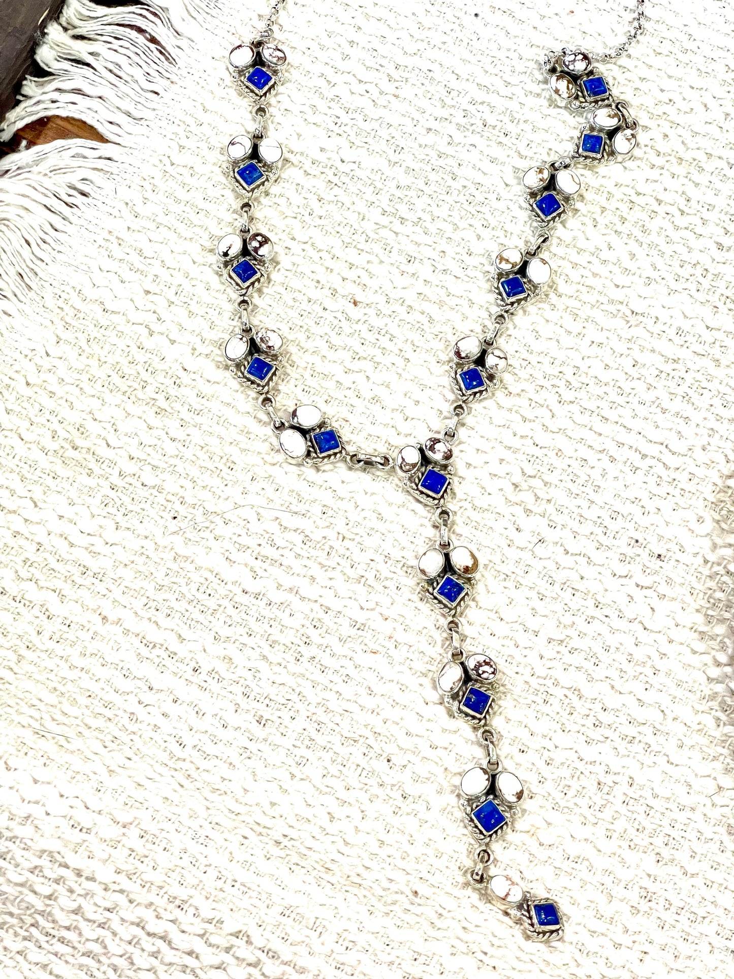 Handmade Sterling Silver Wild Horse with Lapis Lariat Necklace, Signed Nizhoni