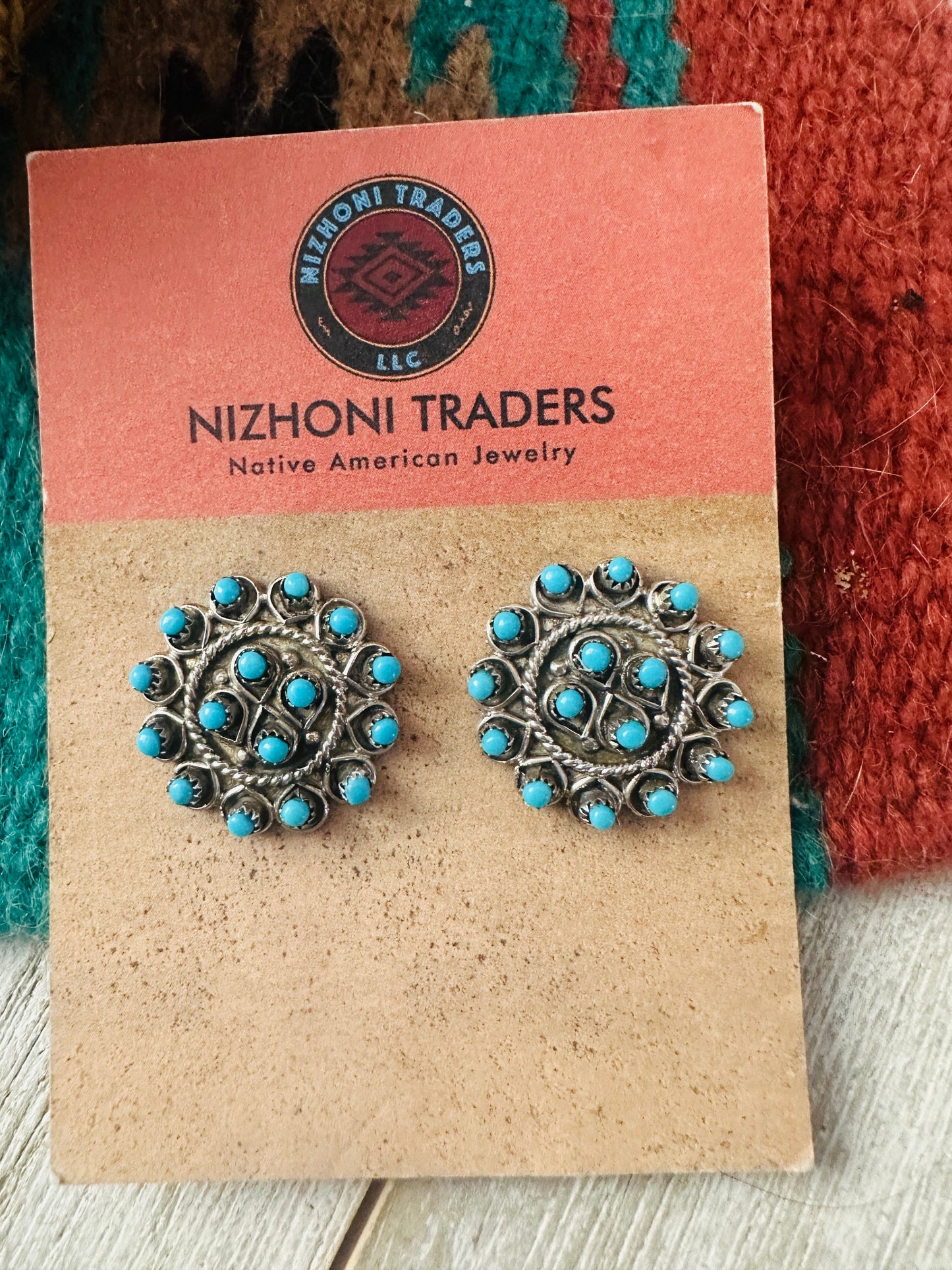 Handcrafted Turquoise & Sterling Silver Petit Point Post Earrings