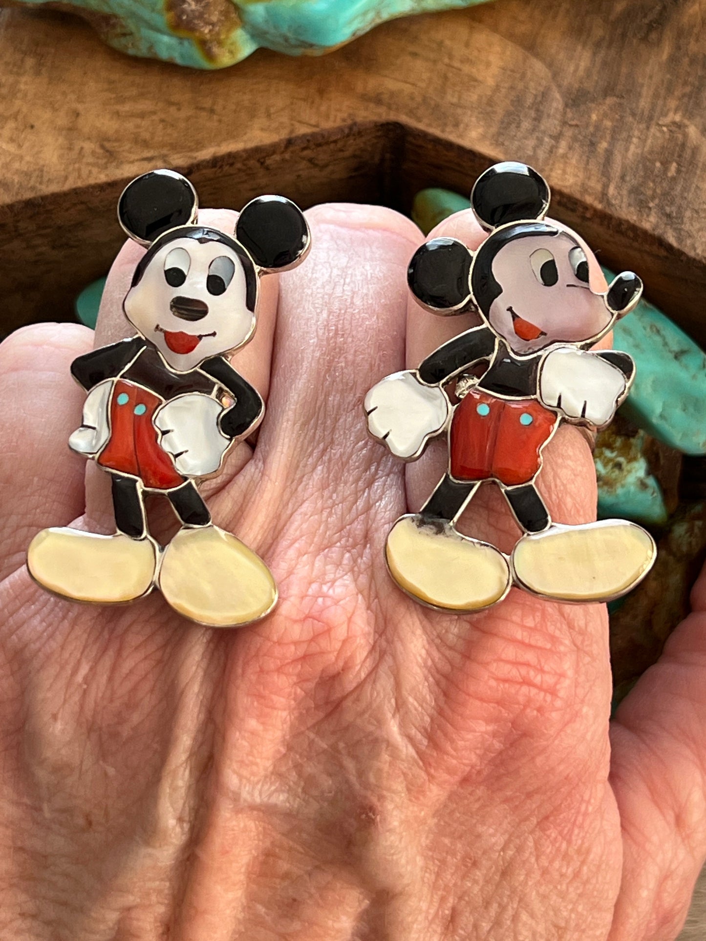 Handcrafted Mickey Mouse Multi Stone Inlay Rings by Don Dewa, Adjustable