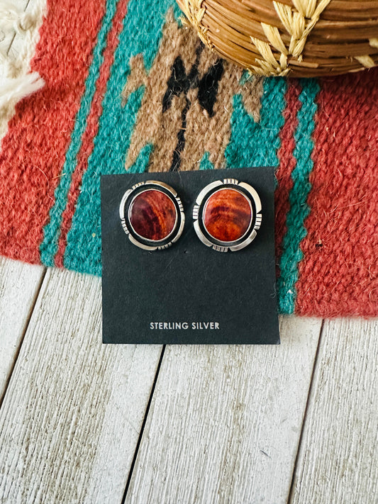 Handcrafted Sterling Silver & Orange Spiny Post Earrings