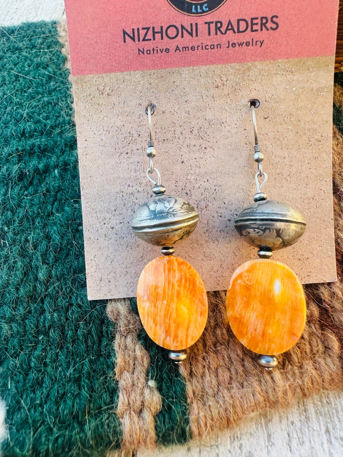 Handcrafted Spiny Oyster & Sterling Silver Beaded Dangle Earrings