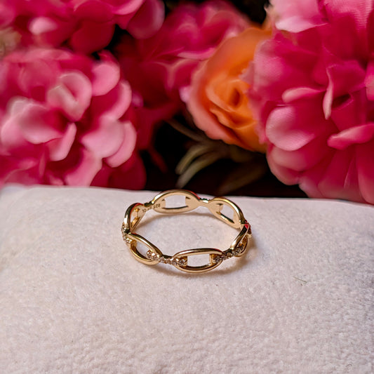 14K Gold Sterling Silver CZ Open Chain Link Ring
