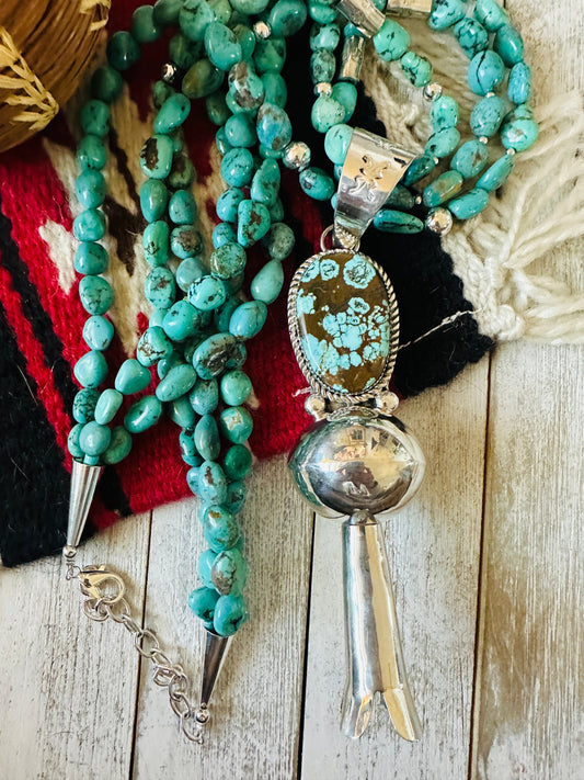 Vintage Old Pawn Handcrafted Turquoise & Sterling Silver Beaded Blossom Necklace