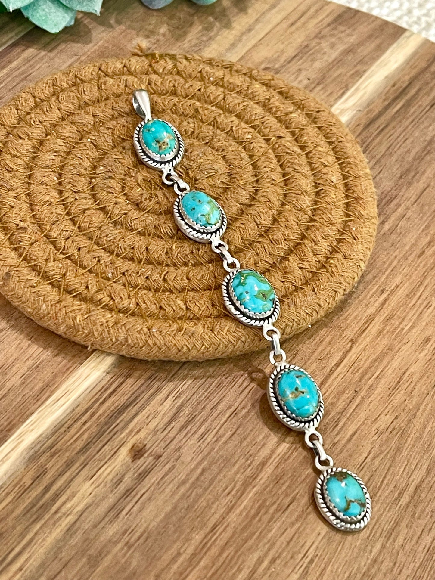 Handmade Sterling Silver & Sonoran Mountain 5 Stone Turquoise Pendant
