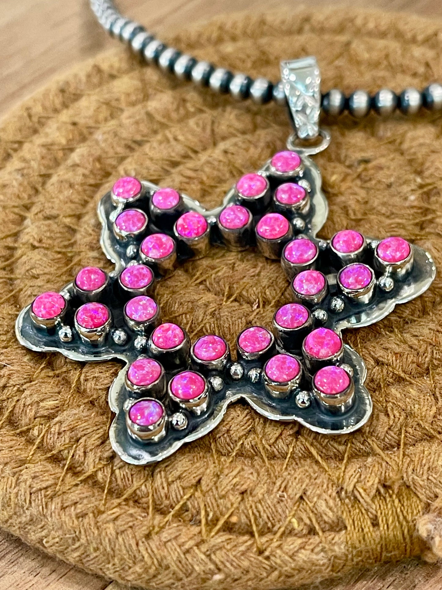 **Christmas Collection** Handcrafted Sterling Silver & Pink Fire Opal Star Pendant