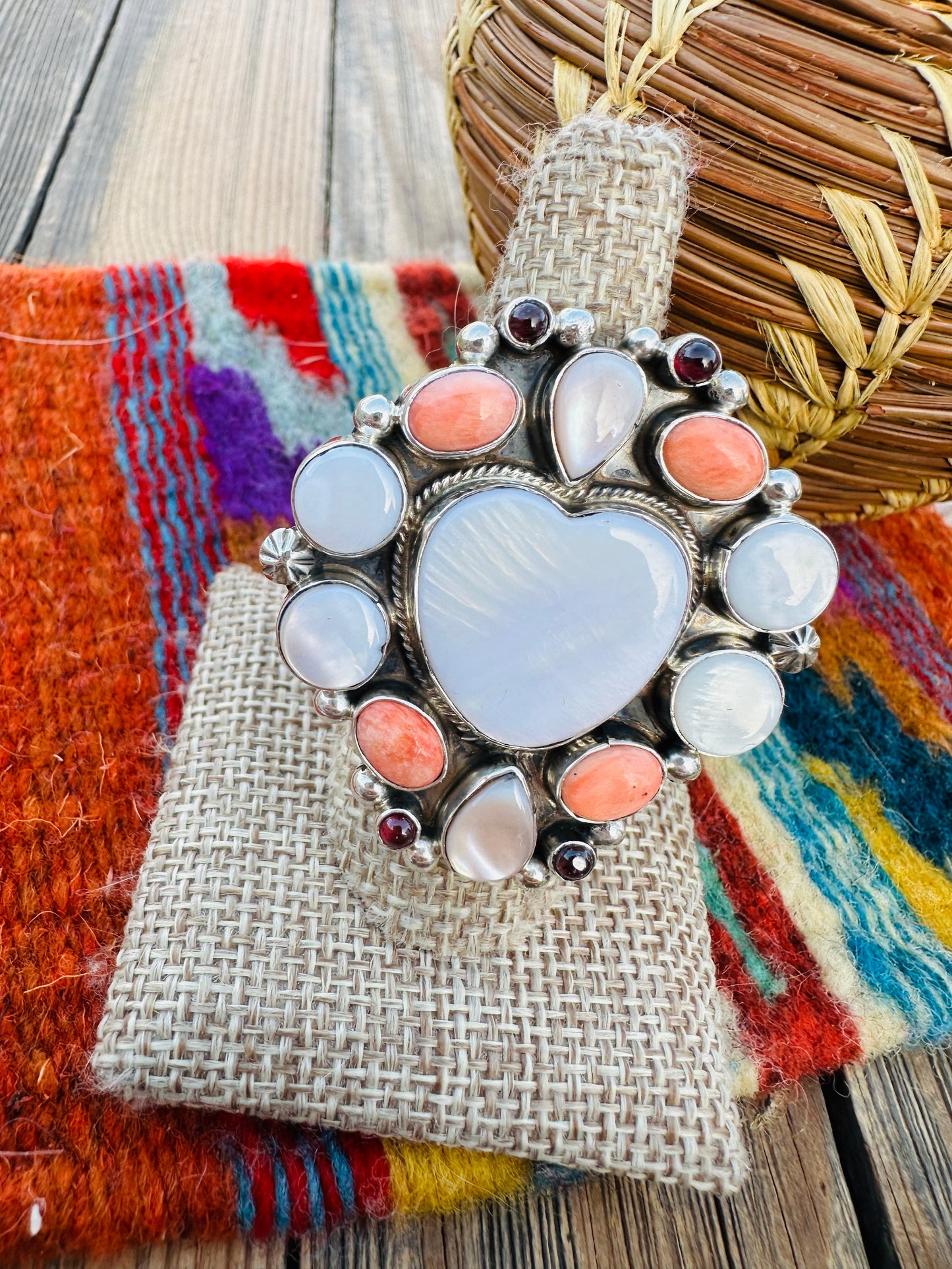 Handcrafted Multi Stone & Sterling Silver Adjustable Heart Ring by Jacqueline Silver