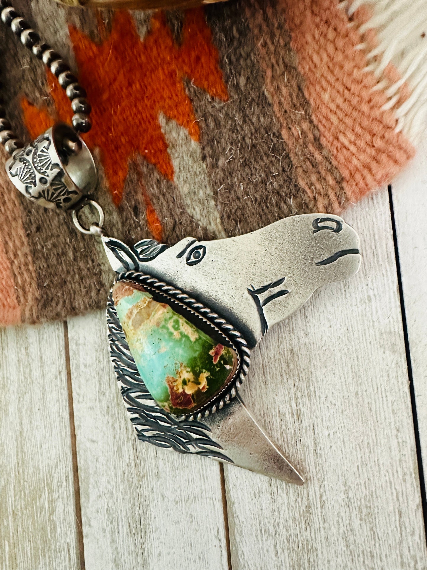 Handcrafted Turquoise & Sterling Silver Horse Pendant by Kevin Billah