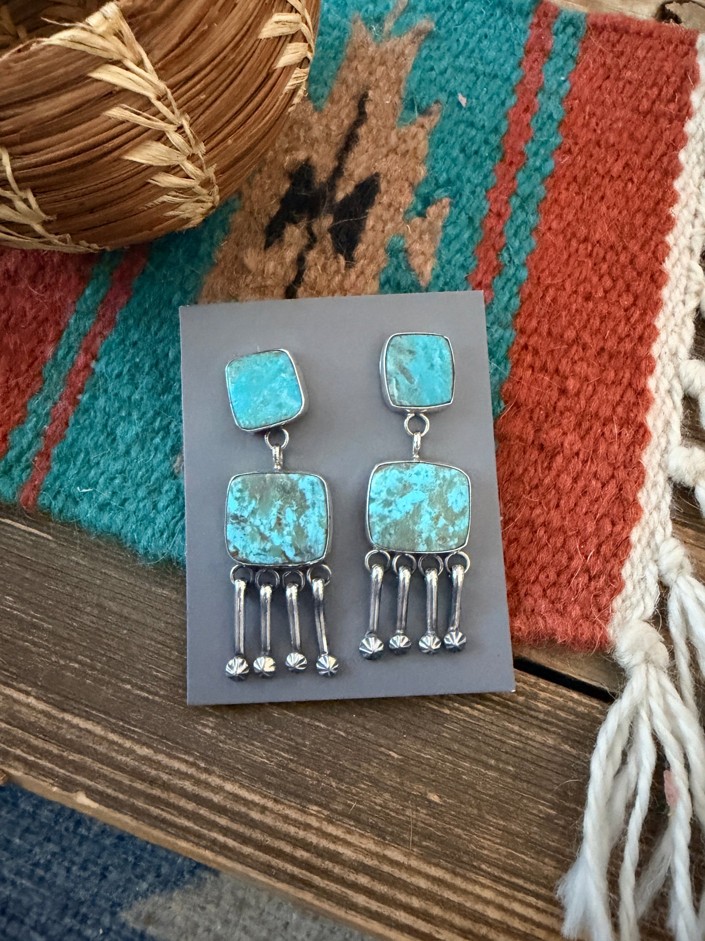 Handcrafted Royston Turquoise And Sterling Silver Dangle Earrings by Jacqueline Silver