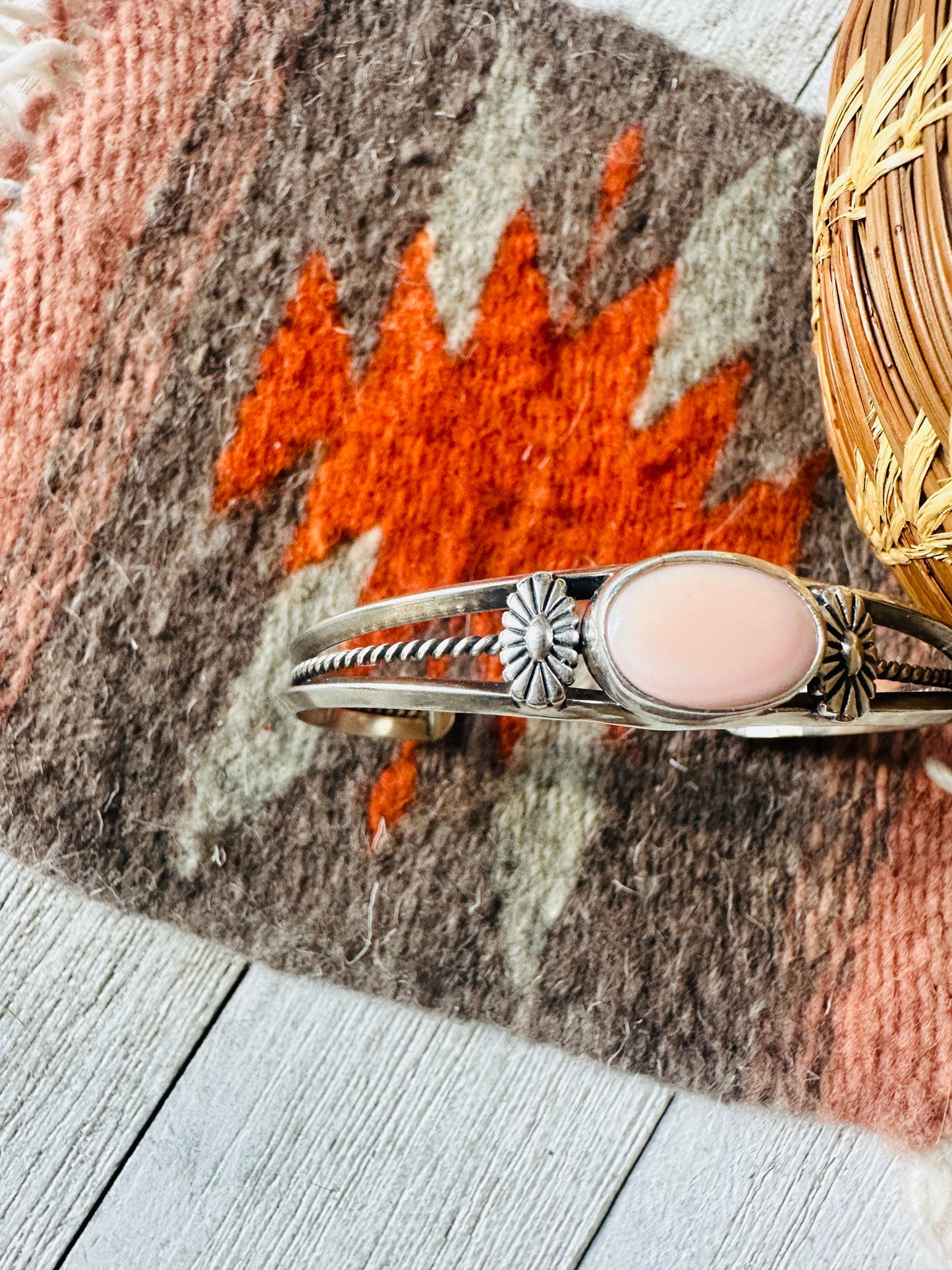 Queen Pink Conch Shell & Sterling Silver Cuff Bracelet